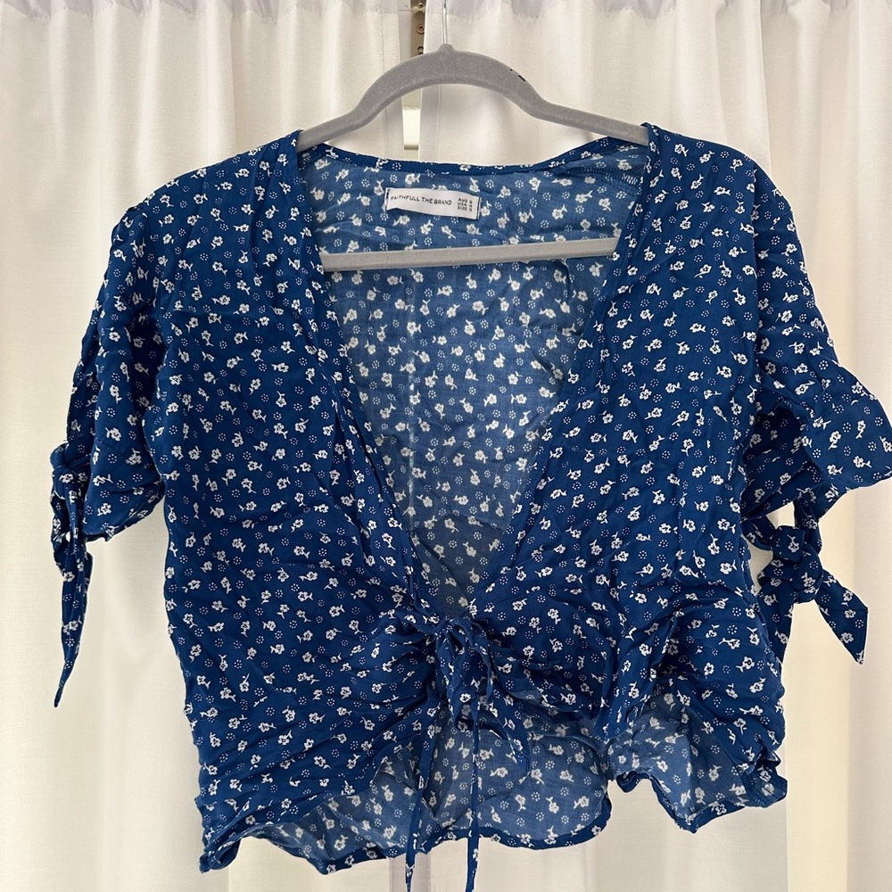 COPY - Blue Floral Tie Front Faithfull the Brand Blouse